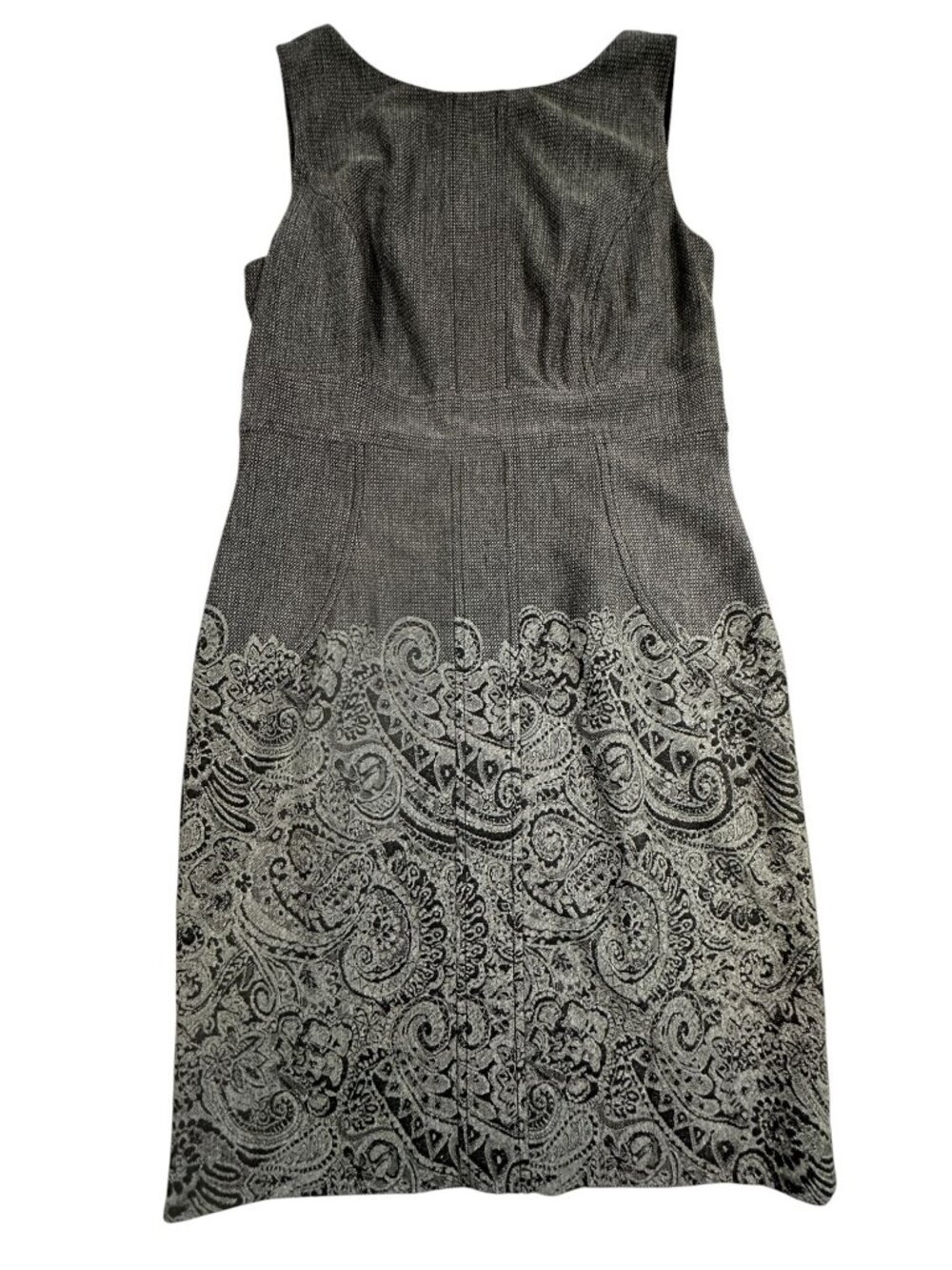Kelly & Diane Womens 10 Gray Sleeveless Dress Paisley Print Hem Polyester Blend - Picture 2 of 6